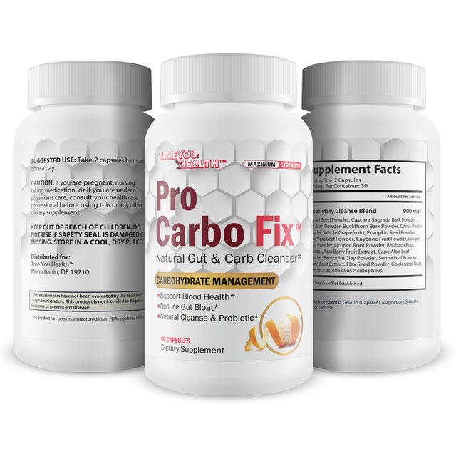 Pro Carbo Fix - Natural Gut & Carb Cleanse Supplement - Plant Based Formula W/ Probiotics - Support Digestive Health & Blood Health - Help Flush Carbs & Toxins - Promote Regularity & Reduced Gut Bloat