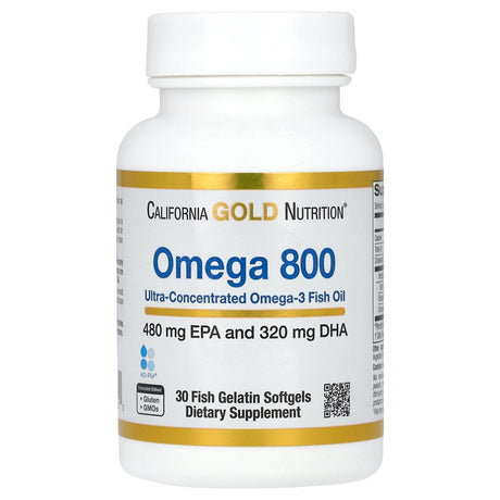 California Gold Nutrition Omega 800 Pharmaceutical Grade Fish Oil, 80% EPA/DHA, Triglyceride Form, 1,000 Mg, 30 Fish Gelatin Softgels