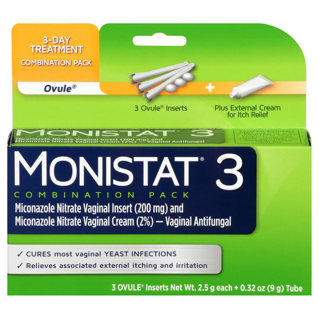 Monistat 3 Day Yeast Infection Treatment, 3 Miconazole Ovule Inserts & External Anti-Itch Cream