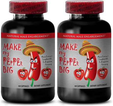 Longjack Tongkat Ali for Men - Make My Pepper Big - All Natural Male Enchantment Pills, Maca Root, Tongkat Ali, Ginseng, L-Arginine, Male Performance Enhancer, Male Libido Booster, 2 Bottles 120 Caps