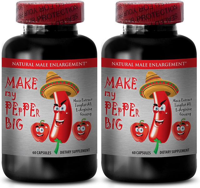 Longjack Tongkat Ali for Men - Make My Pepper Big - All Natural Male Enchantment Pills, Maca Root, Tongkat Ali, Ginseng, L-Arginine, Male Performance Enhancer, Male Libido Booster, 2 Bottles 120 Caps