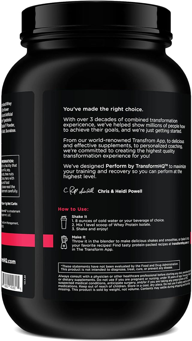 Transformhq Whey Protein Isolate 28 Servings (Vanilla) - Perform - Gluten Free, Non-Gmo