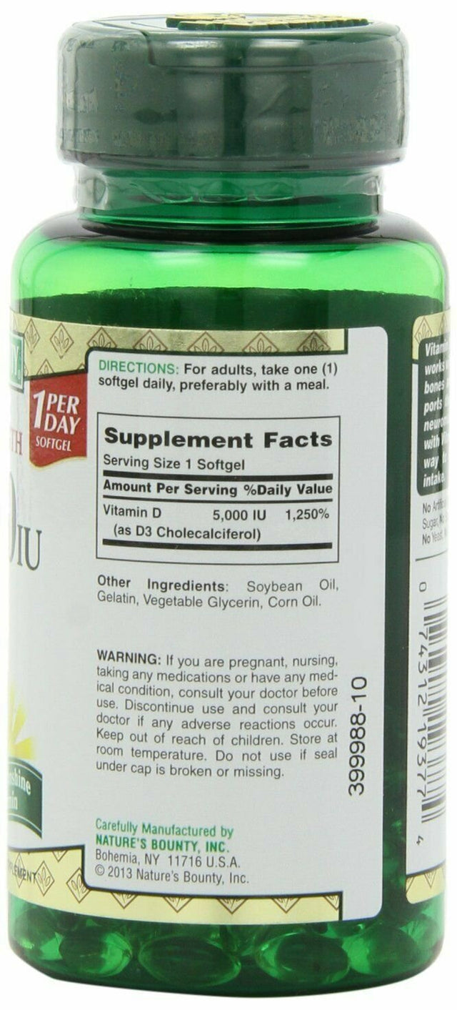 Nature'S Bounty Vitamin D-5000 IU Softgels, Maximum Strength 150 Ea (Pack of 2)