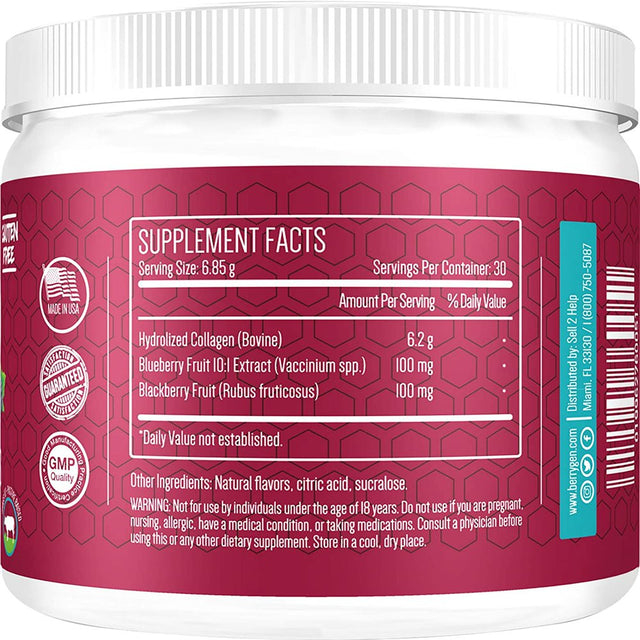 Berry Gen: Restore Collagen Powder with Antioxidants from Blackberry and Blueberry Extracts - 60 Servings - Natural Dual Action Formula - Supports Joints, Hair, Skin, and Nails - Made in the USA