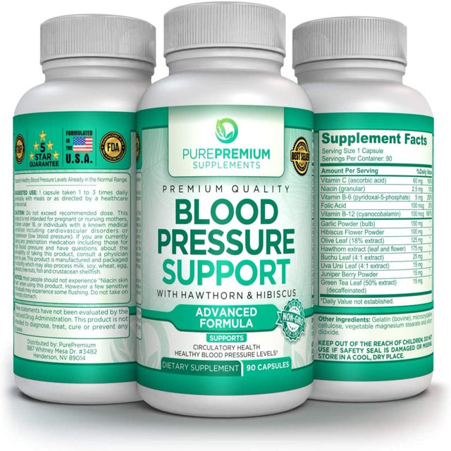 Blood Pressure Support by Purepremium Supplements - Advanced Formula - Circulatory Health Support - Non-Gmo, 90 Capsules