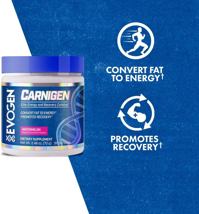 Evogen Carnigen Watermelon | Carnitine Fat Burning Powder, Carnitine Tartrate, Acetyl-L-Carnitine, Carnitine Orotate, Carnitine Fumarate, Bioperine | 50 Servings