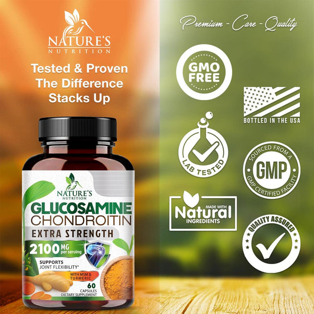 Glucosamine Chondroitin MSM Complex - Joint Support Supplement Turmeric & Boswellia, Triple Strength Glucosamine Capsules - Support for Joint Health & Mobility with Quercetin Bromelain - 60 Capsules