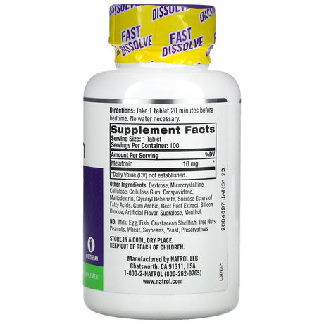 Natrol, Melatonin, Fast Dissolve, Maximum Strength, Strawberry, 10 Mg, 100 Tablets