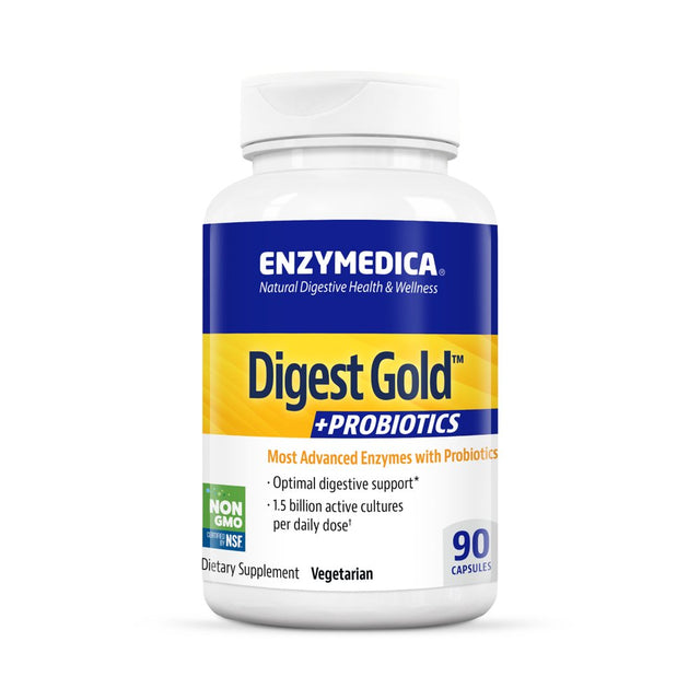 Enzymedica Digest Gold + Probiotics, 2-In-1 Formula for Gut Health, Digestive Enzymes & 1.5 Billion Active Probiotic Cultures, 90 Count