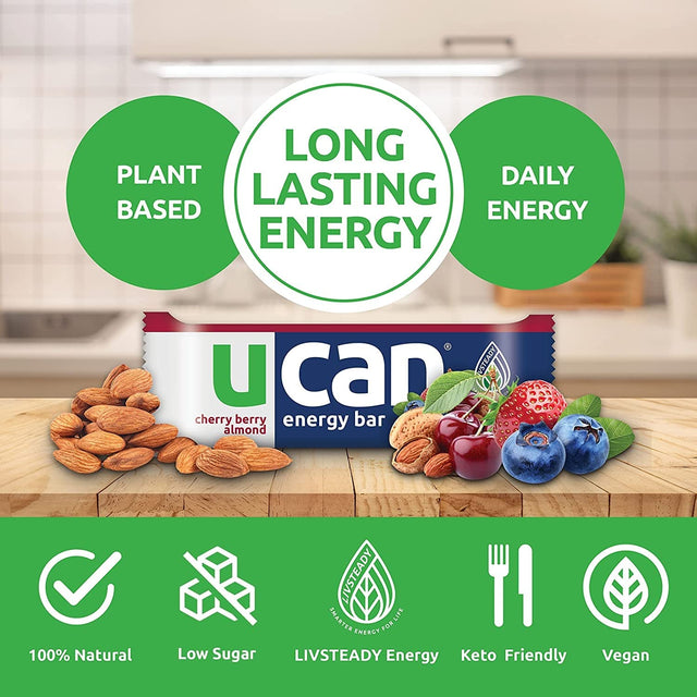 UCAN Chocolate Almond Butter & Cherry Berry Energy Bars Bundle - No Added Sugar, Soy-Free, Non-Gmo, Vegan, & Keto-Friendly