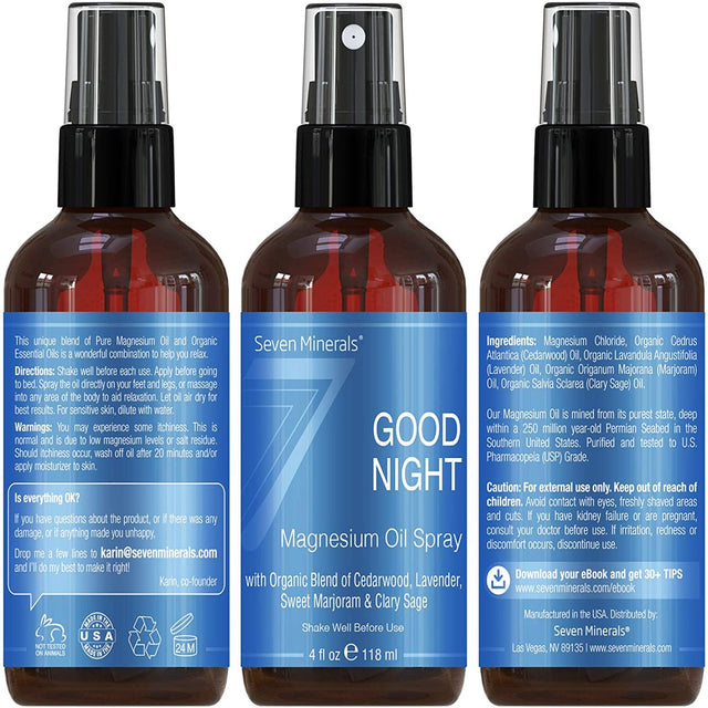 Natural Sleeping Aid for Insomnia and a Good Night'S Sleep - Powerful Magnesium Oil Blend with Organic Essential Oils - Made in USA - 4 Fl Oz by Seven Minerals