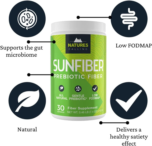 NATURE'S CALLING All-Natural Fiber Supplement | Gentle | Non-Gmo | Low-Fodmap | Sunfiber | Prebiotic, 30 Servings (7.4 Oz)