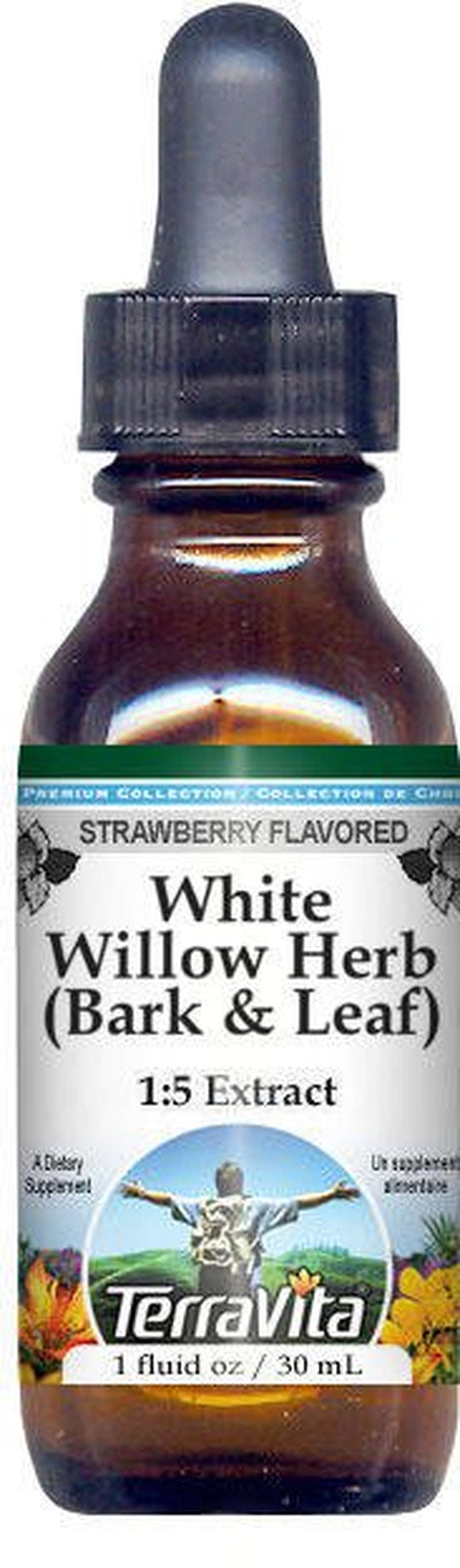 Terravita White Willow Herb (Bark + Leaf) Glycerite Liquid Extract (1:5) - Strawberry Flavored, (Strawberry, 1 Oz, 3-Pack, Zin: 523227)