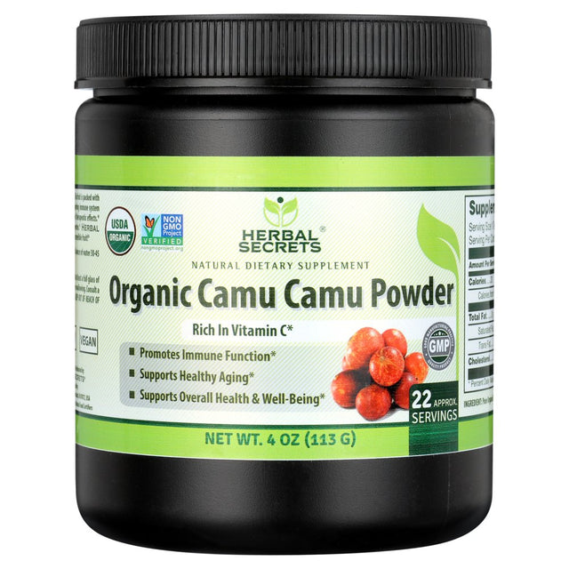 Herbal Secrets Natural Raw Camu Camu Powder 4 Oz (Non-Gmo) (22 Approx Servings) - Rich in Vitamin C *Promotes Immune Function, Supports Healthy Ageing* Supports Overall Health & Well-Being*