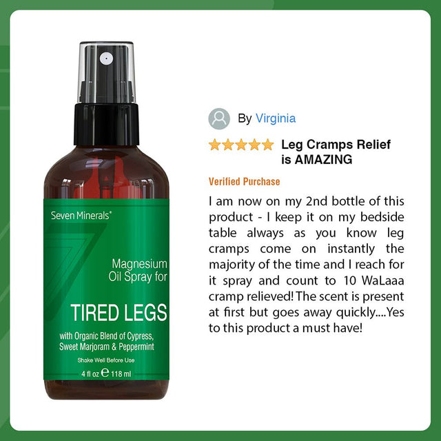 Magnesium Oil Spray for Leg Cramps - Powerful USA Made Magnesium Oil Blend with Organic Essential Oils (Cypress, Sweet Marjoram and Peppermint) - Free Ebook Included (4 Fl Oz)