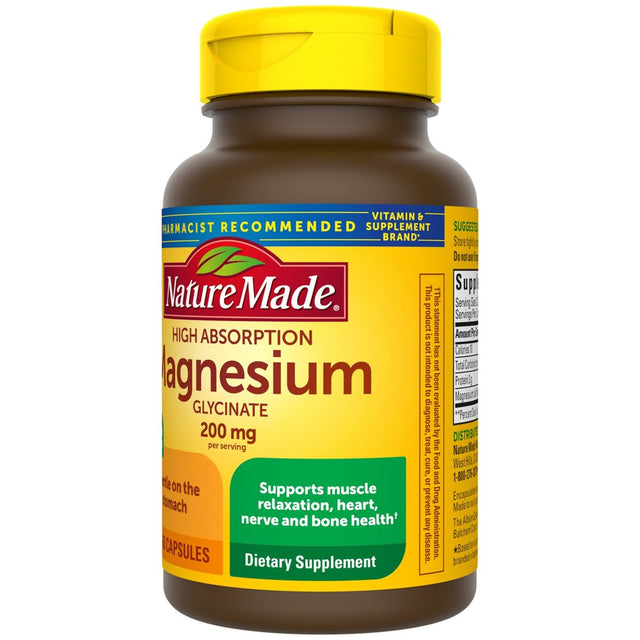 Nature Made Magnesium Glycinate 200 Mg per Serving Capsules, Dietary Supplement, 60 Count