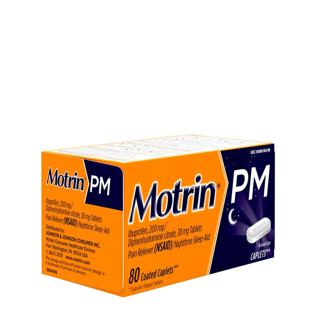 Motrin PM Caplets, 200 Mg Ibuprofen & 38 Mg Sleep Aid, 80 Ct