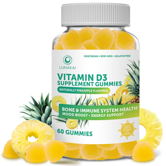 Lunakai Vitamin D3 Gummies Organic Non-Gmo No Corn Syrup Vegetarian 60 Day Supply