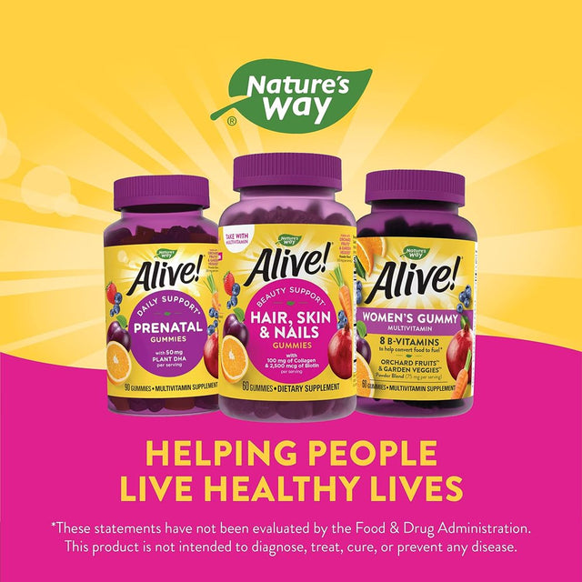 Nature'S Way Alive! Hair, Skin & Nails Gummies, with Biotin and Collagen, Beauty Support*, 60 Strawberry Flavored Gummies