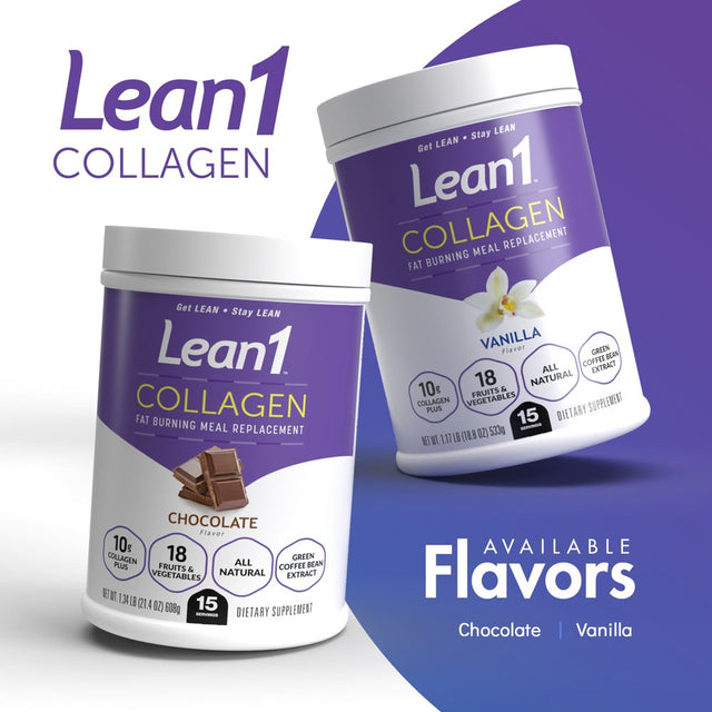 Lean1 Collagen Fat Burning Meal Replacement Shake, Vanilla Flavor, 15 Servings