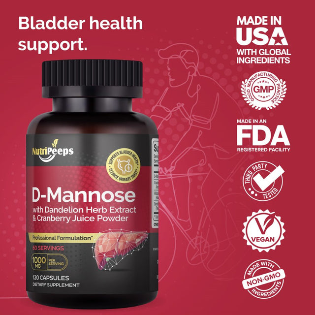 Nutripeeps D-Mannose Cranberry Extract, Unisex Urinary Tract Detox & Liver Support, 120 Veg Caps