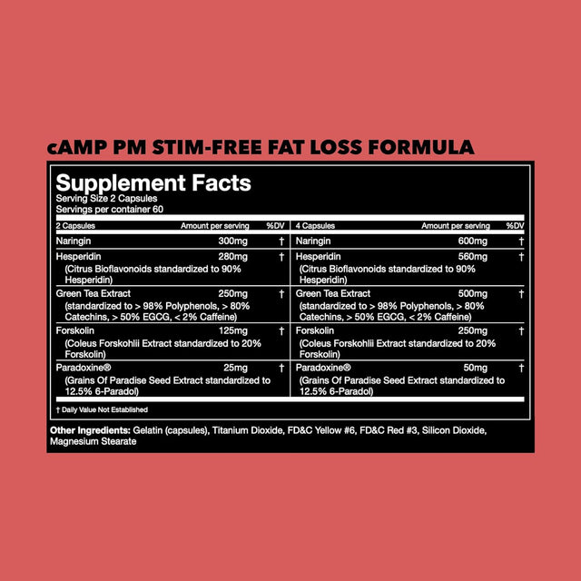 Gorilla Mind Camp PM Fat Burner Capsules – Stimulant-Free Fat Loss Formula/Suppresses Appetite, Increased Fat Loss, No Jitters (120 Capsules)