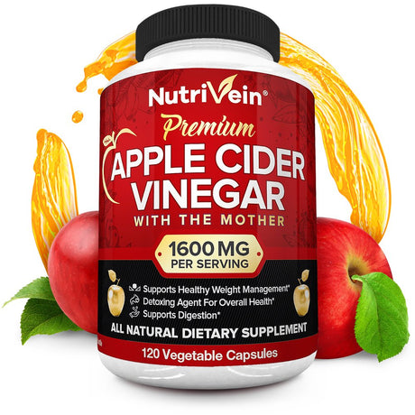 Nutrivein Apple Cider Vinegar Capsules 1600Mg Weight Loss Supplement 120 Vegetable Capsules