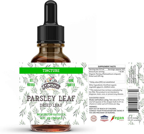 Parsley Leaf Tincture Alcohol-Free Extract, Organic Parsley (Petroselinum Crispum) Dried Leaf, for Bladder, Kidneys, Liver, Thyroid & Detox, Non-Gmo in Cold-Pressed Organic Vegetable Glycerin 4 Oz