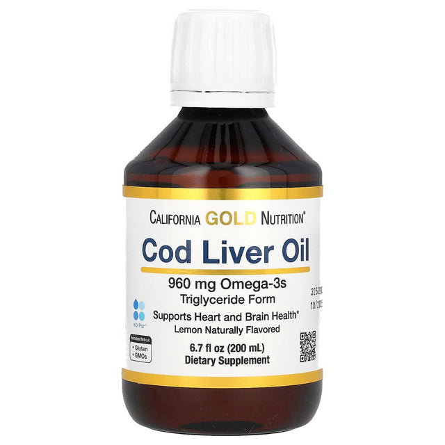 California Gold Nutrition Norwegian Cod Liver Oil Liquid, Natural Lemon Flavor, 6.7 Fl Oz (200 Ml)