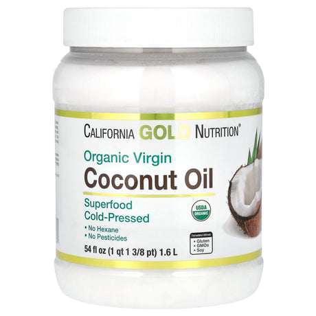 Organic Extra Virgin Coconut Oil by California Gold Nutrition - Use as Cooking Oil or Butter Substitute - Use Externally on Hair & Skin - Vegan Friendly - Gluten Free, Non-Gmo - 54 Fl Oz (1.6 L)