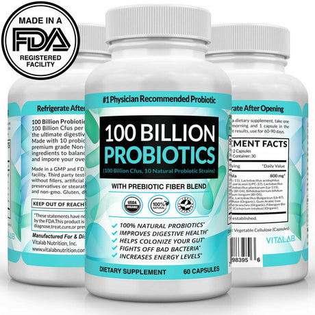 Probiotics 100 Billion CFU Potency Digestive Immune Health 60 Capsules