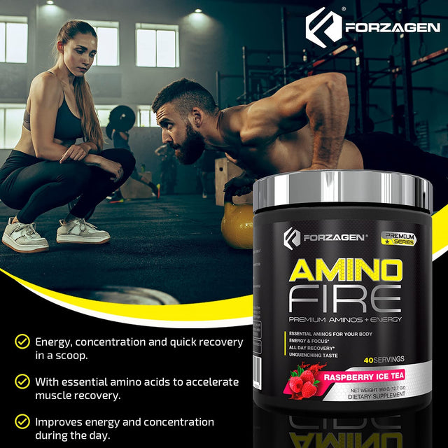 Forzagen Amino Fire 40 Servings, Energy Blend with BCAAS (Raspberry Iced Tea)