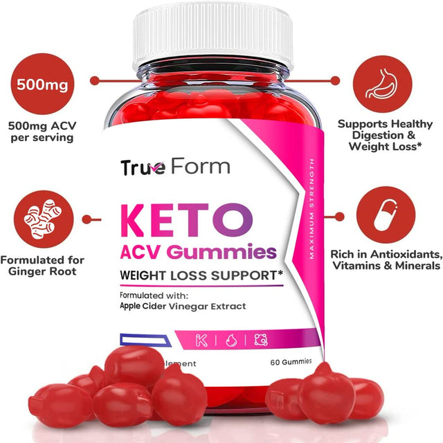 (1 Pack) True Form Keto ACV Gummies - Energy & Focus Boosting Dietary Supplements for Weight Management & Metabolism - Fat Burn - 60 Gummies