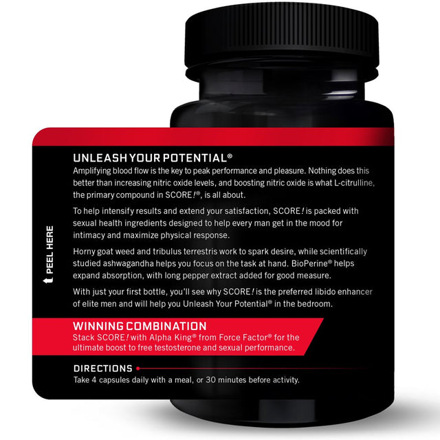 SCORE! Nitric Oxide Libido Enhancer for Men with Horny Goat Weed and L-Citrulline to Ignite Libido, Maximize Response, Increase Endurance, and Boost Male Vitality, Force Factor, 28 Capsules