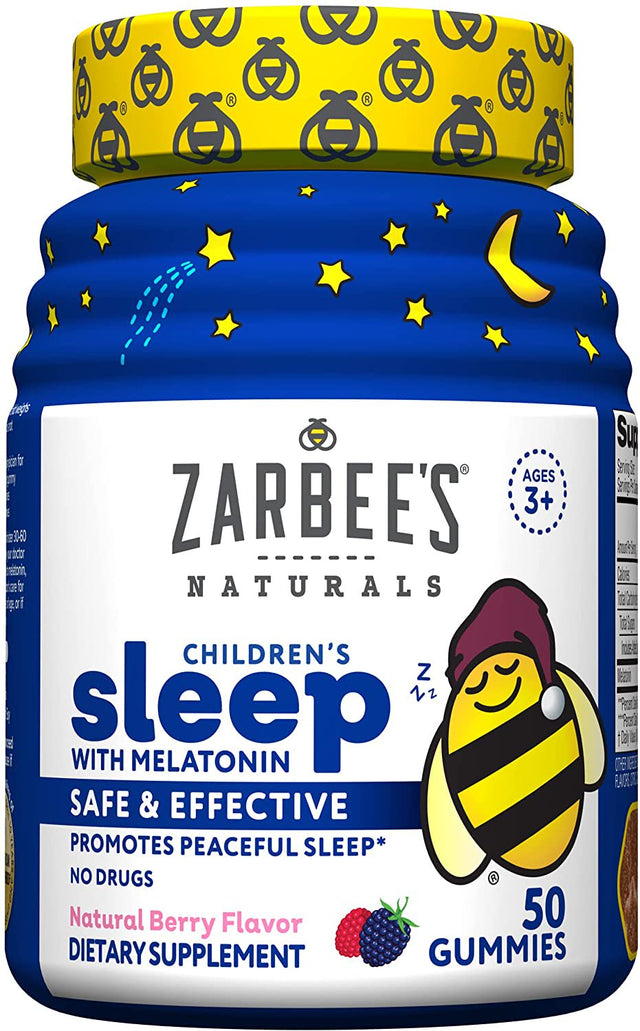 Zarbee'S Kids Melatonin Gummy, Drug-Free & Effective Bedtime Childrens Sleep Aid Supplement, Natural Berry Flavored, Multi-Colored, 50 Count Gummies