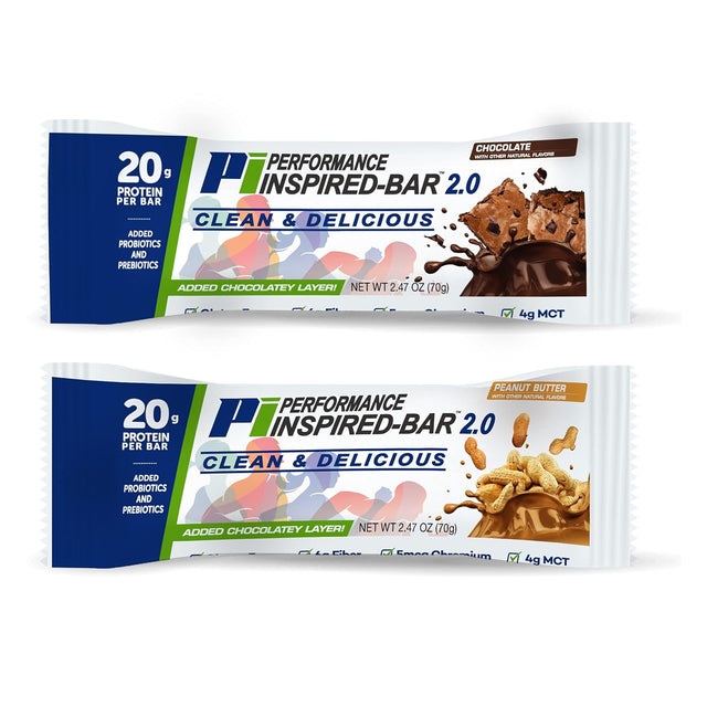 Performance Inspired Nutrition - Protein Bar 2.0 – Contains: 20G Protein - 6G Fiber - 4G Mcts - 1 Billion CFU Probiotics – 1G Prebiotics - G Free – BIG 70G Bar - Chocolate 12-Ct. Box