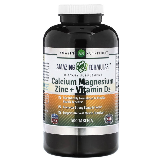 Amazing Formulas Calcium Magnesium Zinc D3 | 500 Tablets Supplement | Calcium 1000Mg, Magnesium 400Mg, Zinc 25Mg, Vitamin D3 600 IU | Non-Gmo | Gluten Free | Made in USA