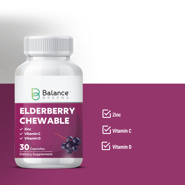 Balance Breens Elderberry Chewable Natural Stevia Vitamins - Stronger Immunity - Vitamin C, Zinc and Vitamin D3