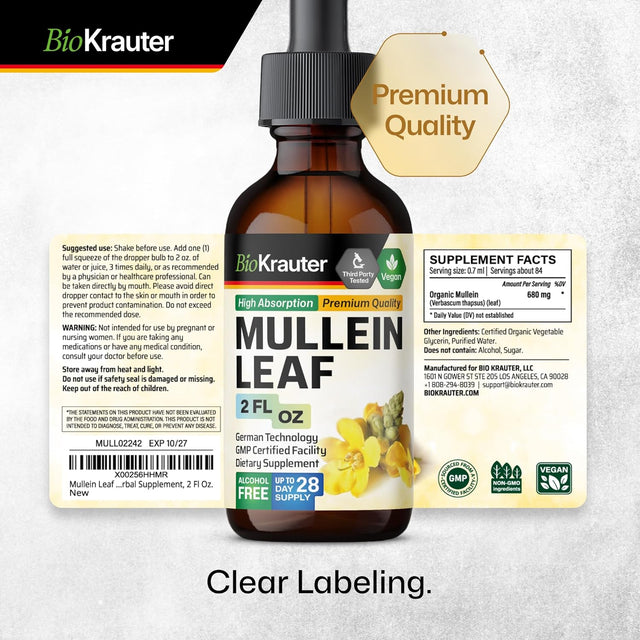 MAUWE HERBS Mullein Drops for Lungs - Mullein Leaf Tincture - Lung Cleanse - Mullein Leaf Liquid Extract - Lung Detox - Respiratory Health Drops - 2 Fl Oz.