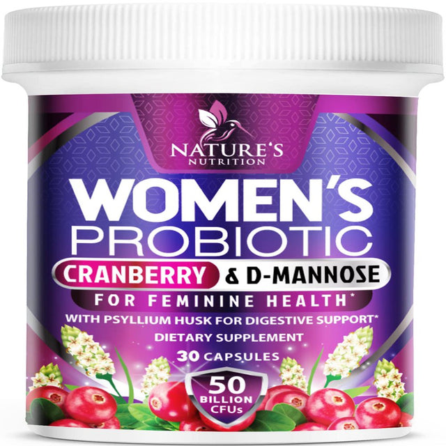 Probiotics for Women with Prebiotics & Cranberry, 50 Billion CFU, Vaginal Women'S Probiotic for Immune & Digestive Health, D-Mannose for Urinary Health, Shelf Stable, No Soy Gluten Dairy - 30 Capsules