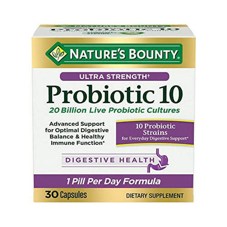 Natureâ€™S Bounty Probiotic 10, Ultra Strength Daily Probiotic Supplement, Support for Digestive, Immune and Upper Respiratory Health, 1 Pack, 30 Capsules