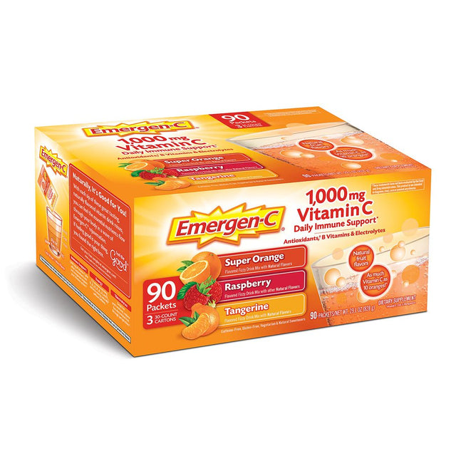 Emergen-C Variety Pack Dietary Supplement Drink Mix with 1000Mg Vitamin C, 3 Flavors (90 Ct., 32 Oz. Pks.)