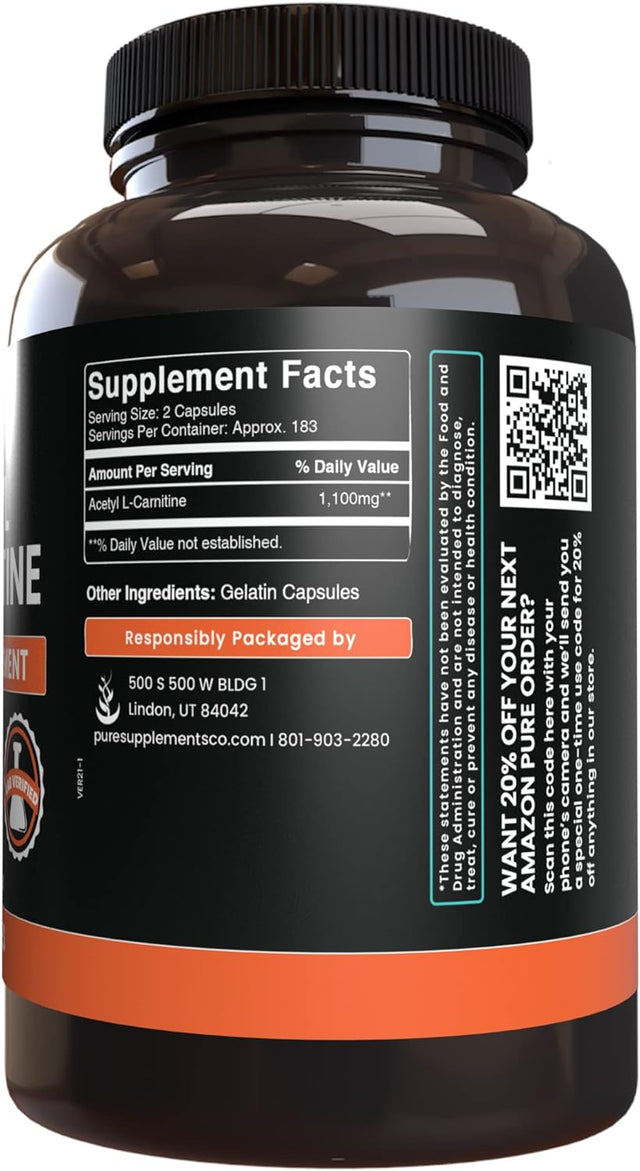 Pure Original Ingredients Acetyl L-Carnitine (365 Capsules) No Magnesium or Rice Fillers, Always Pure, Lab Verified