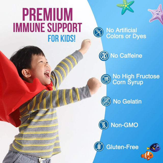 Kids Immune Support Gummies with Vitamin C, Zinc & Echinacea, Gluten Free & Non-Gmo Chewable Immune Support for Kids Gummy, Daily Childrens Immune Support Vitamins, Vegan, Berry Flavor - 90 Gummies