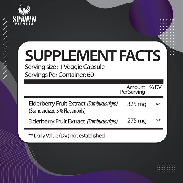 Spawn Fitness Elderberry Capsules Immune Support Immunity Booster Supplement 60 Count