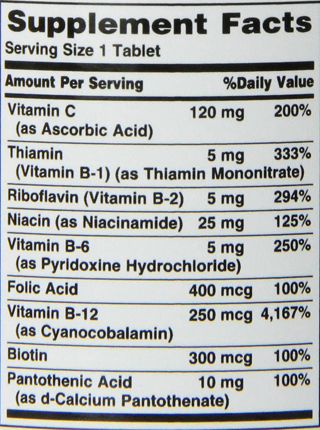 Vitamin B-Complex by Nature'S Bounty, Time Released Vitamin Supplement W/ Folic Acid plus Vitamin C, Supports Energy Metabolism and Nervous System Health, 125 Tablets (Pack of 3)