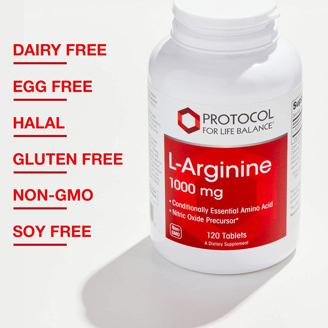 Protocol L-Arginine 1,000Mg - Nitric Oxide Precursor, Urea Metabolism & Protein Production* - Amino Acid Supplement - Pharmaceutical Grade - Dairy-Free, Keto-Friendly, Halal, Kosher - 120 Veg Caps