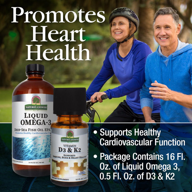 Cardiovascular Support Supplements Bundle D3 and K2 with Liquid Omega-3