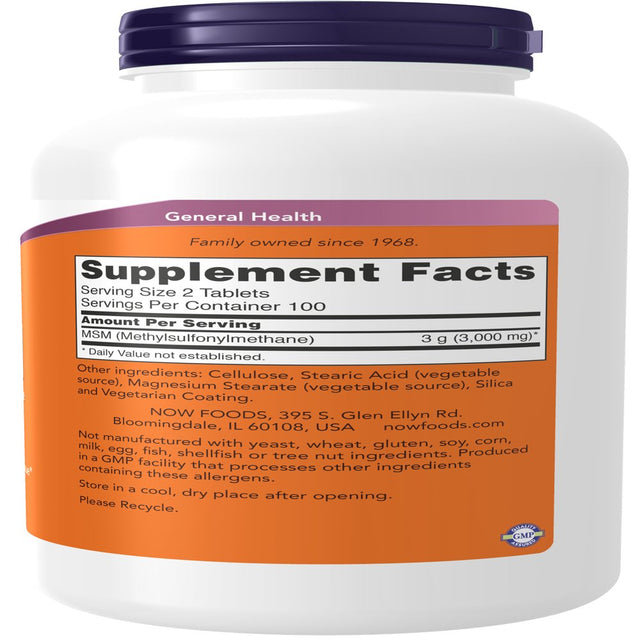 NOW Supplements, MSM (Methylsulfonylmethane) 1,500 Mg, Supports Healthy Cartilage*, Joint Health*, 200 Tablets