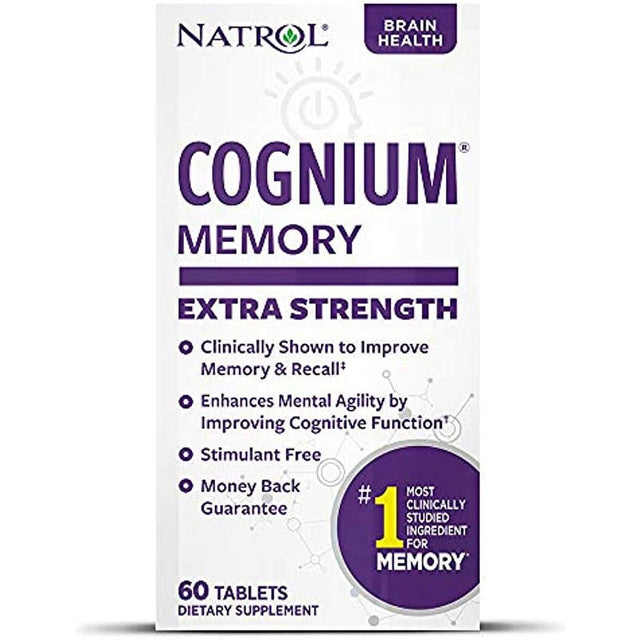 Natrol Cognium Extra Strength Tablets, Brain Health, Keeps Memory Strong, #1 Clinically Studied, Shown to Improve Memory and Recall, Enhances Mental Agility, Safe and Stimulant Free, 200Mg, 60 Count